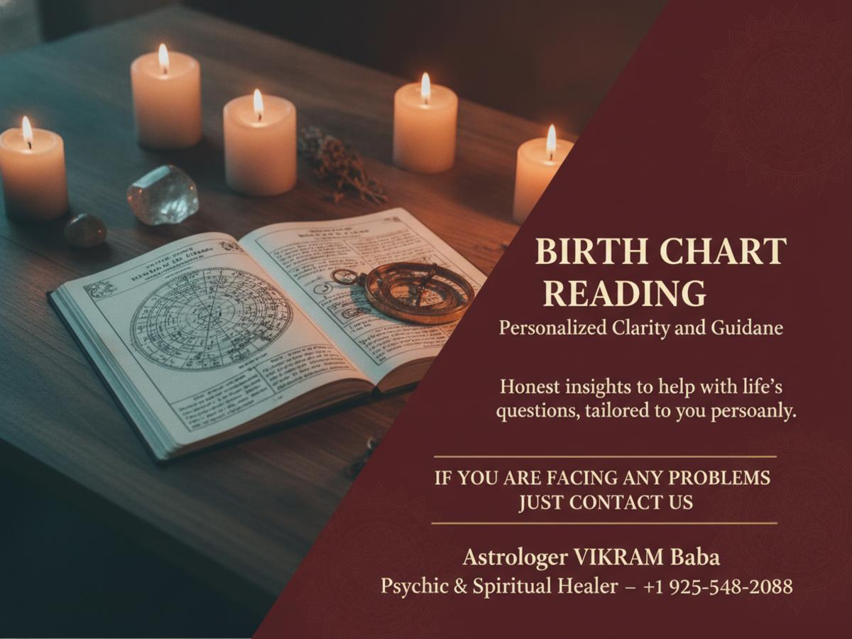 Vedic birth chart reading tools on wooden desk in Dublin CA