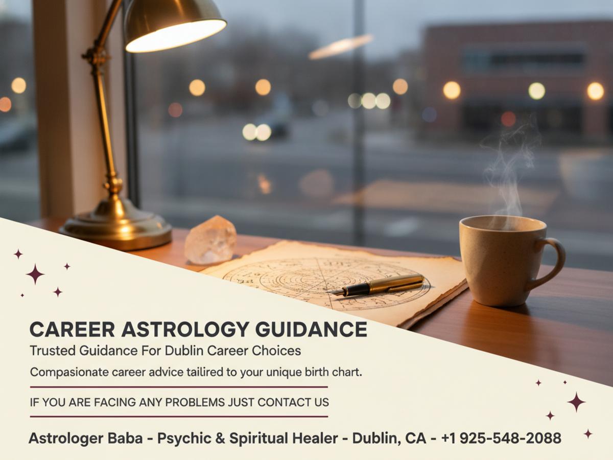 Career astrologer reading a birth chart in Dublin, CA office