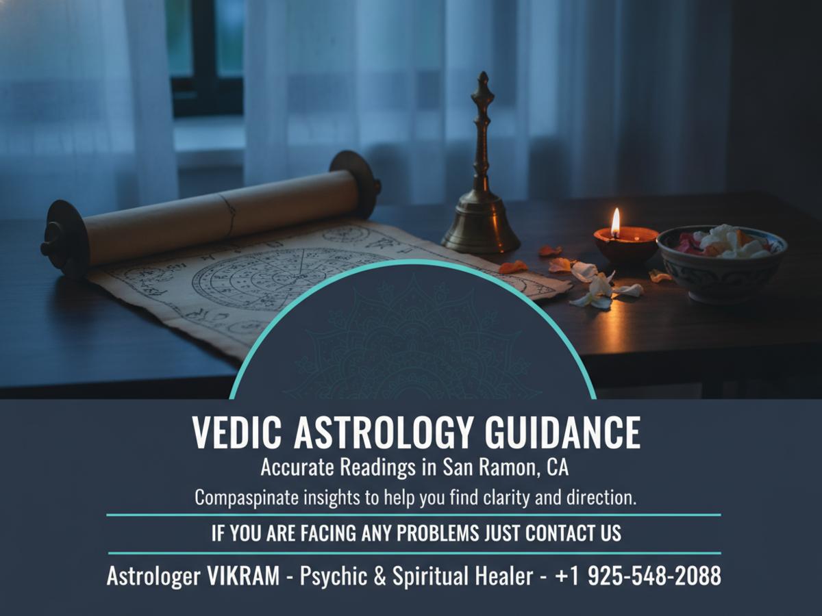 Vedic astrologer birth chart reading near San Ramon CA on wooden desk